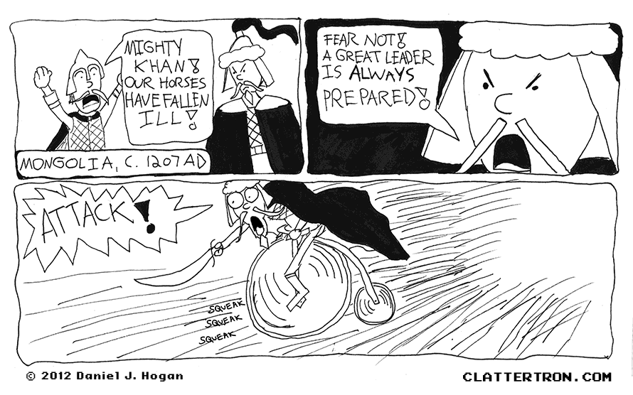Actually, a penny farthing is a good height for chopping off heads. Jus' sayin'.
