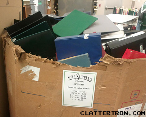 Binders not full of women at MSU Surplus in East Lansing, Michigan.